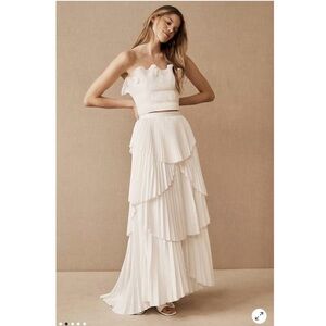 AMUR Bridal White Pleated Tiered Maxi Skirt and Strapless Top Set